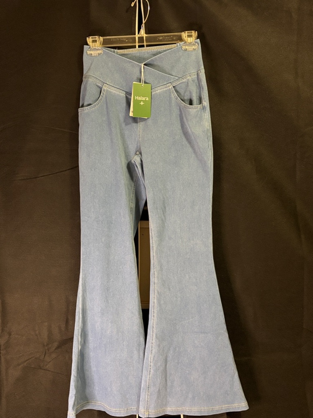 HALARA Women’s small, Light Blue High-Waist Flare Jeans with Crossover Waistband